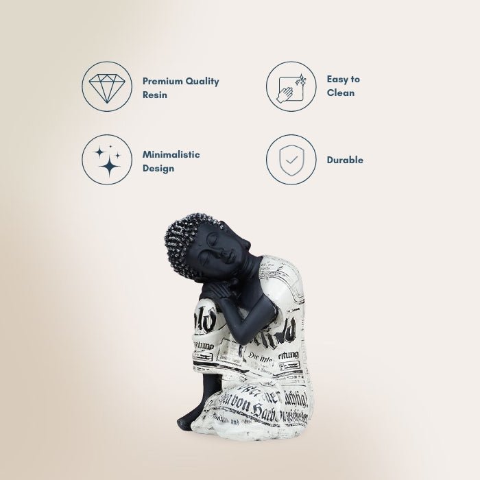 Serene Black and White Sleeping Buddha Statue - The Golden Theory
