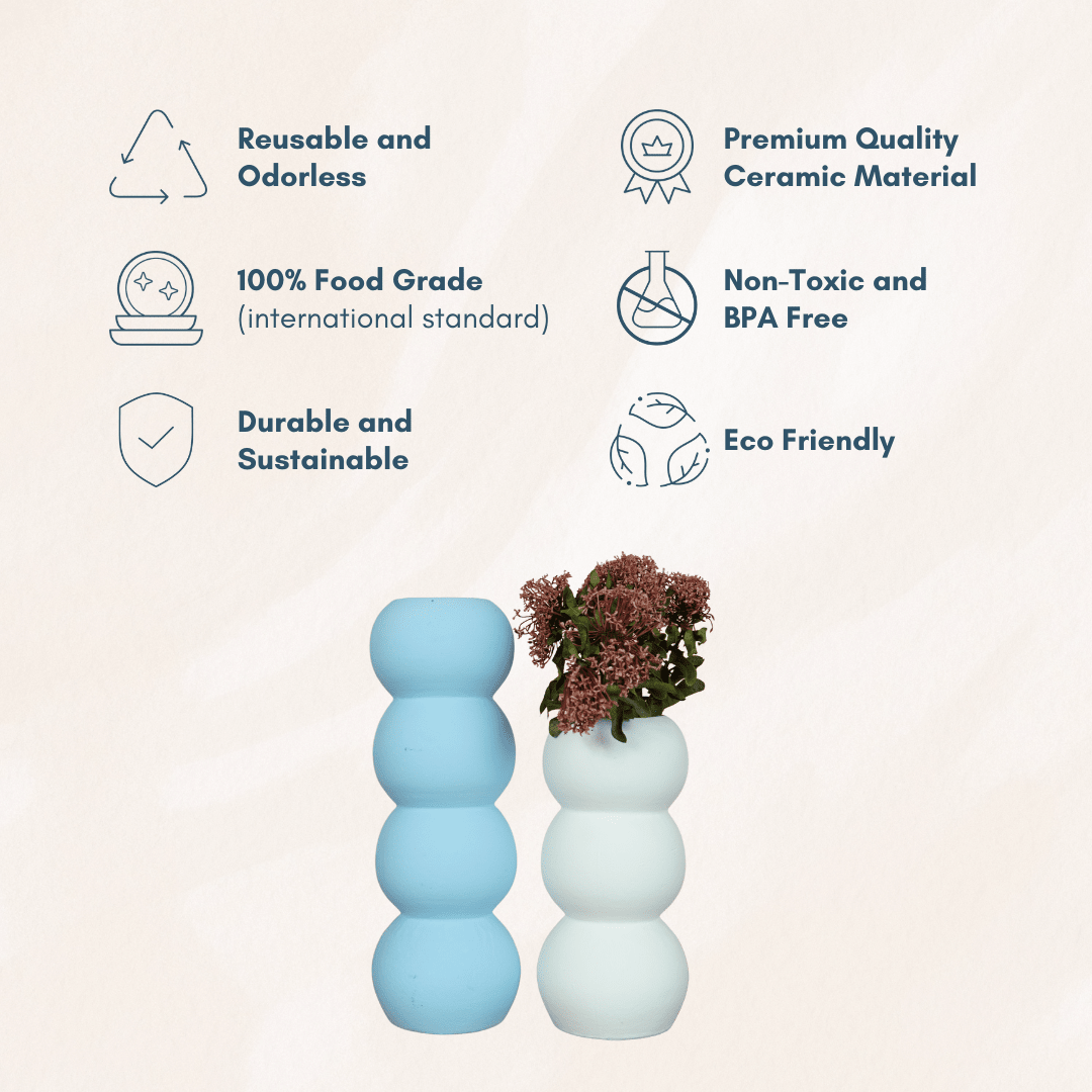 Set of Blue and White Ceramic Aesthetic Stacked Vase - The Golden Theory