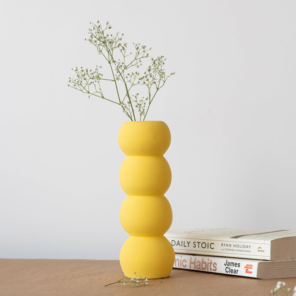 Set of Yellow and Green Ceramic Aesthetic Stacked Vase - The Golden Theory