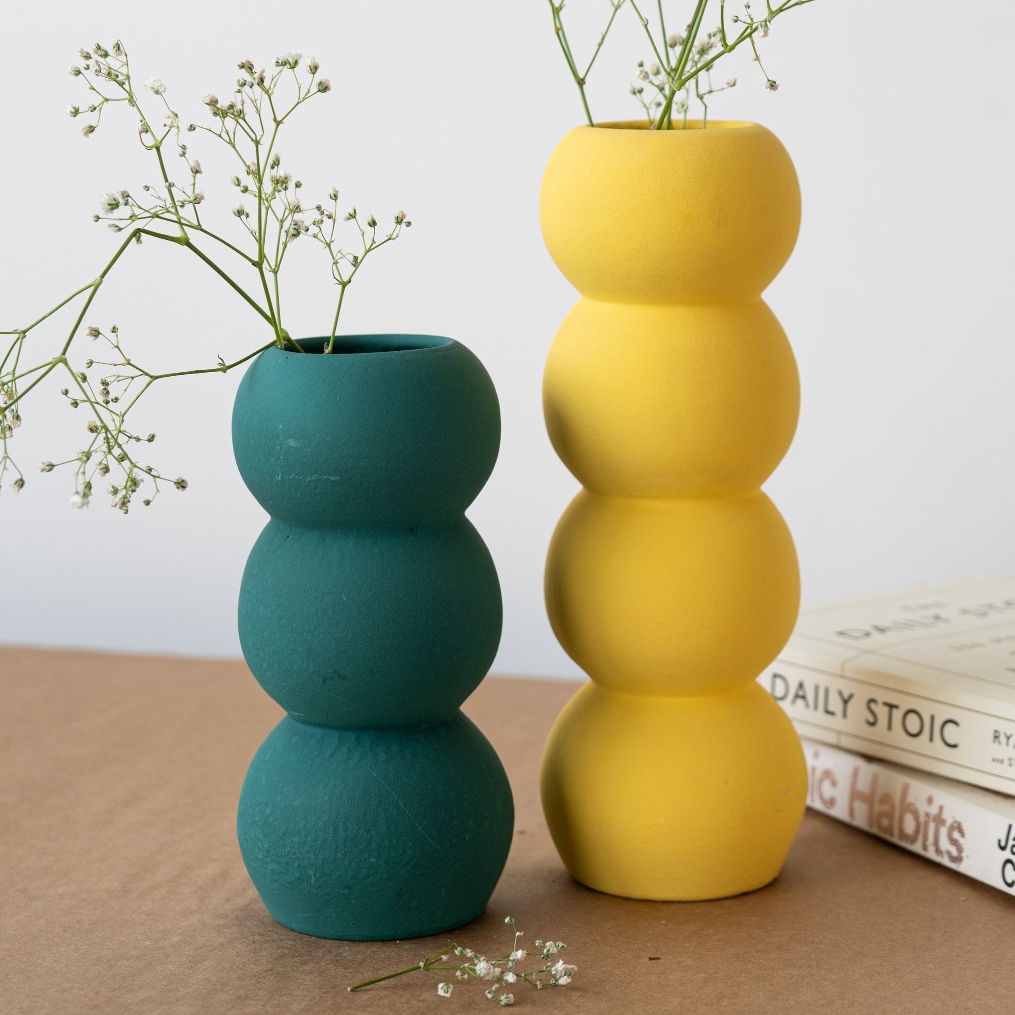 Set of Yellow and Green Ceramic Aesthetic Stacked Vase Secondary image