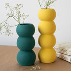 Set of Yellow and Green Ceramic Aesthetic Stacked Vase - The Golden Theory