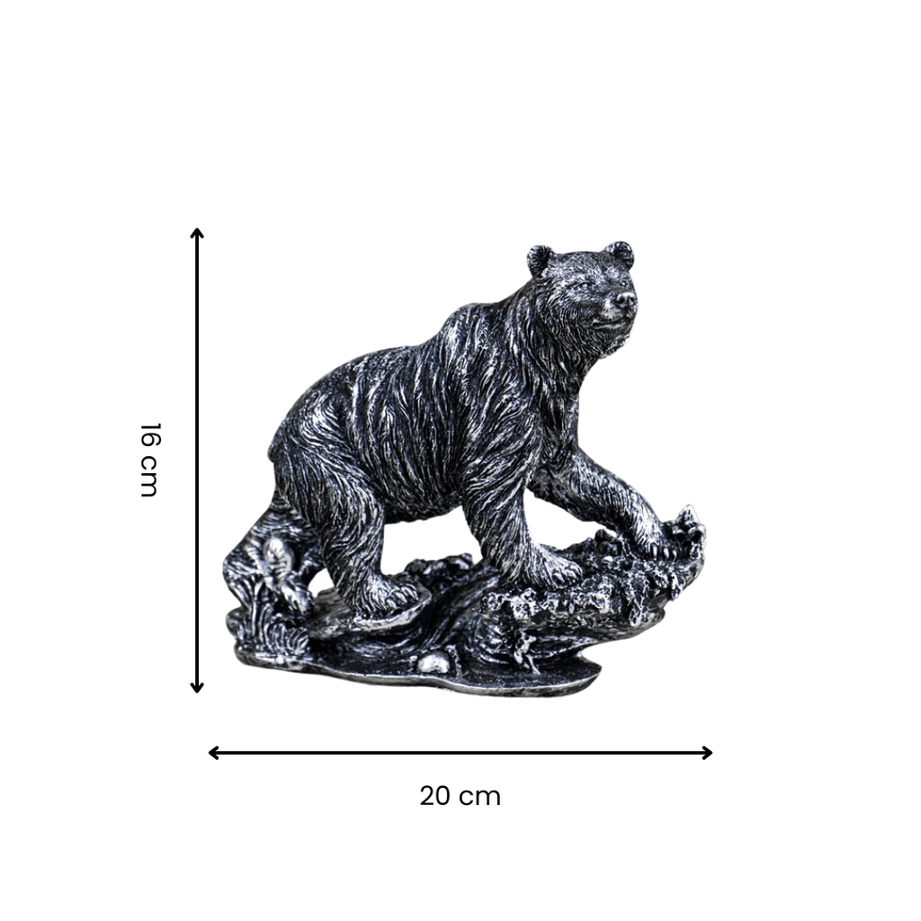 Silver Bear Figurine with Textured Fur - The Golden Theory