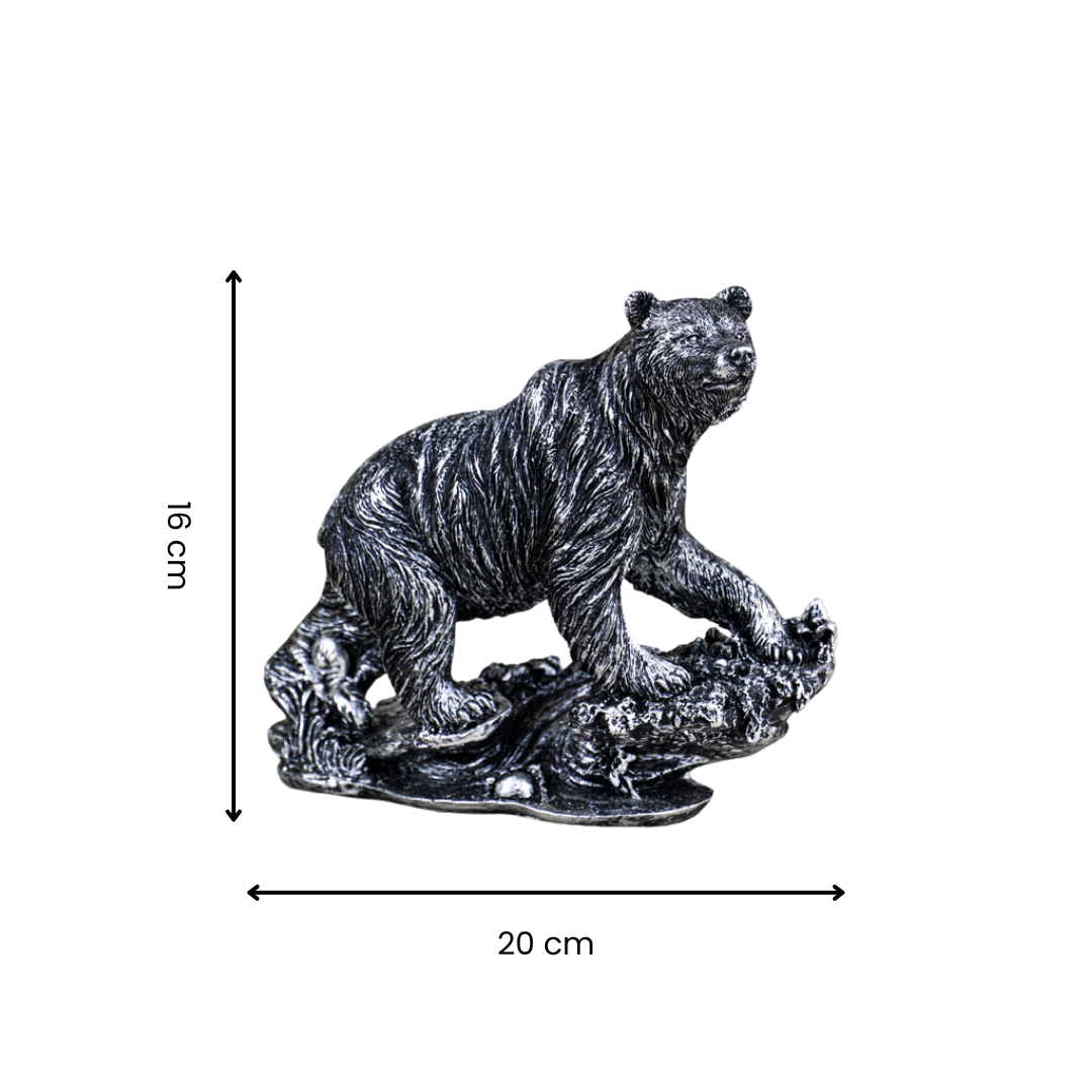 Silver Bear Figurine with Textured Fur - The Golden Theory