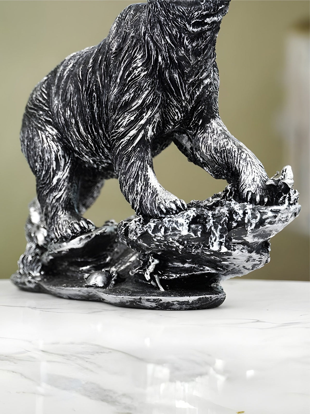 Silver Bear Figurine with Textured Fur - The Golden Theory