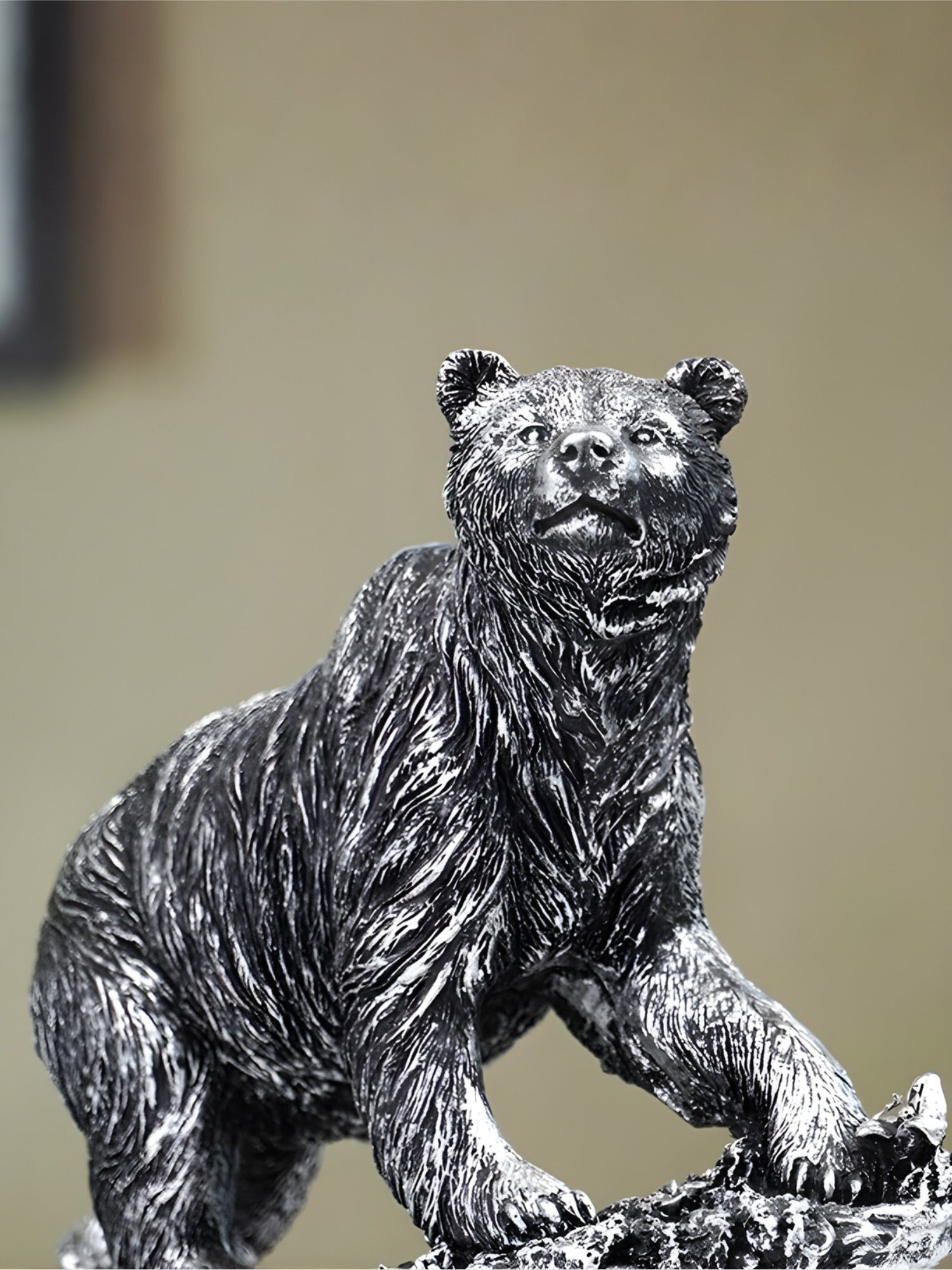 Silver Bear Figurine with Textured Fur Secondary image