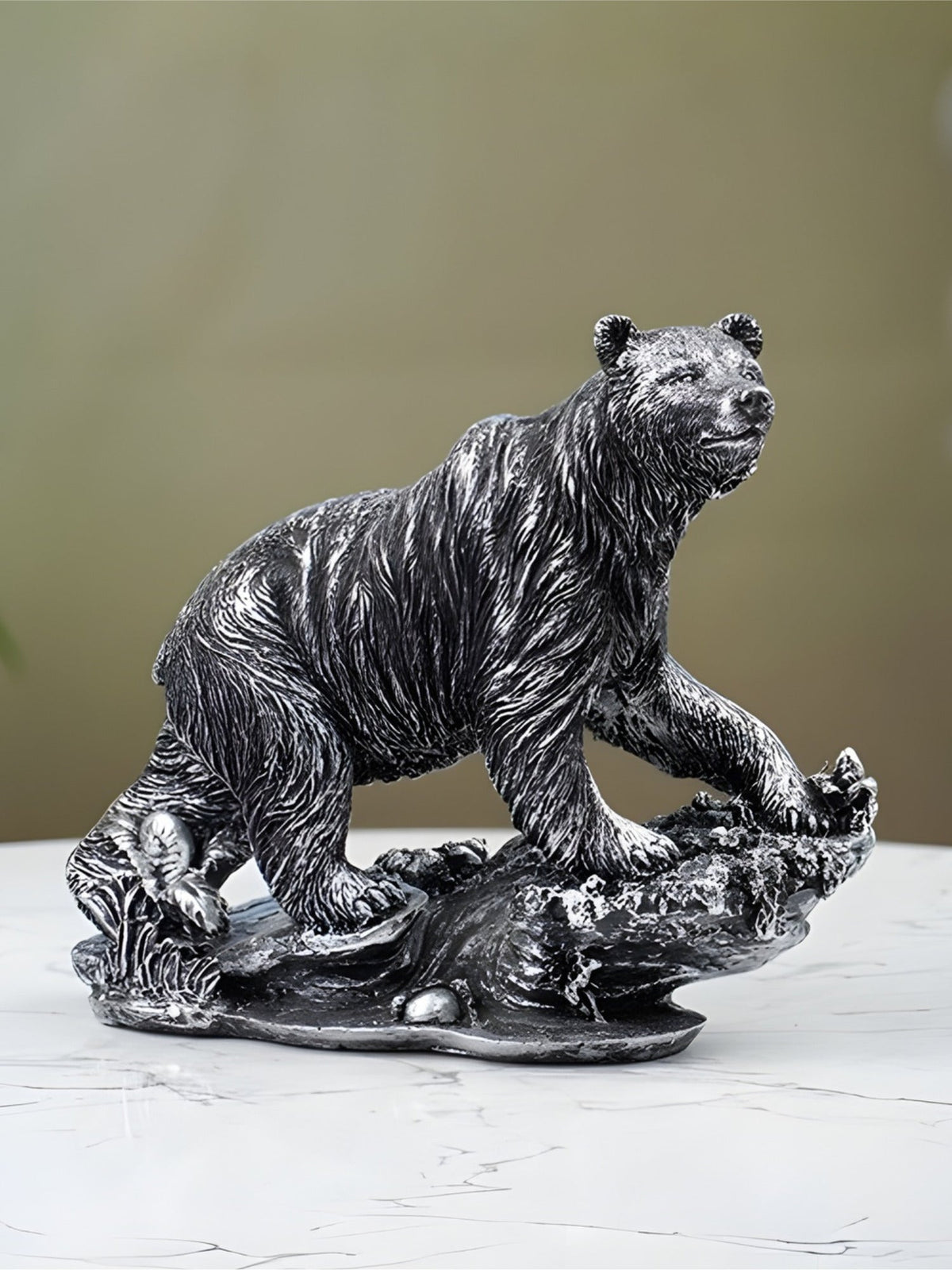 Silver Bear Figurine with Textured Fur - The Golden Theory Main image