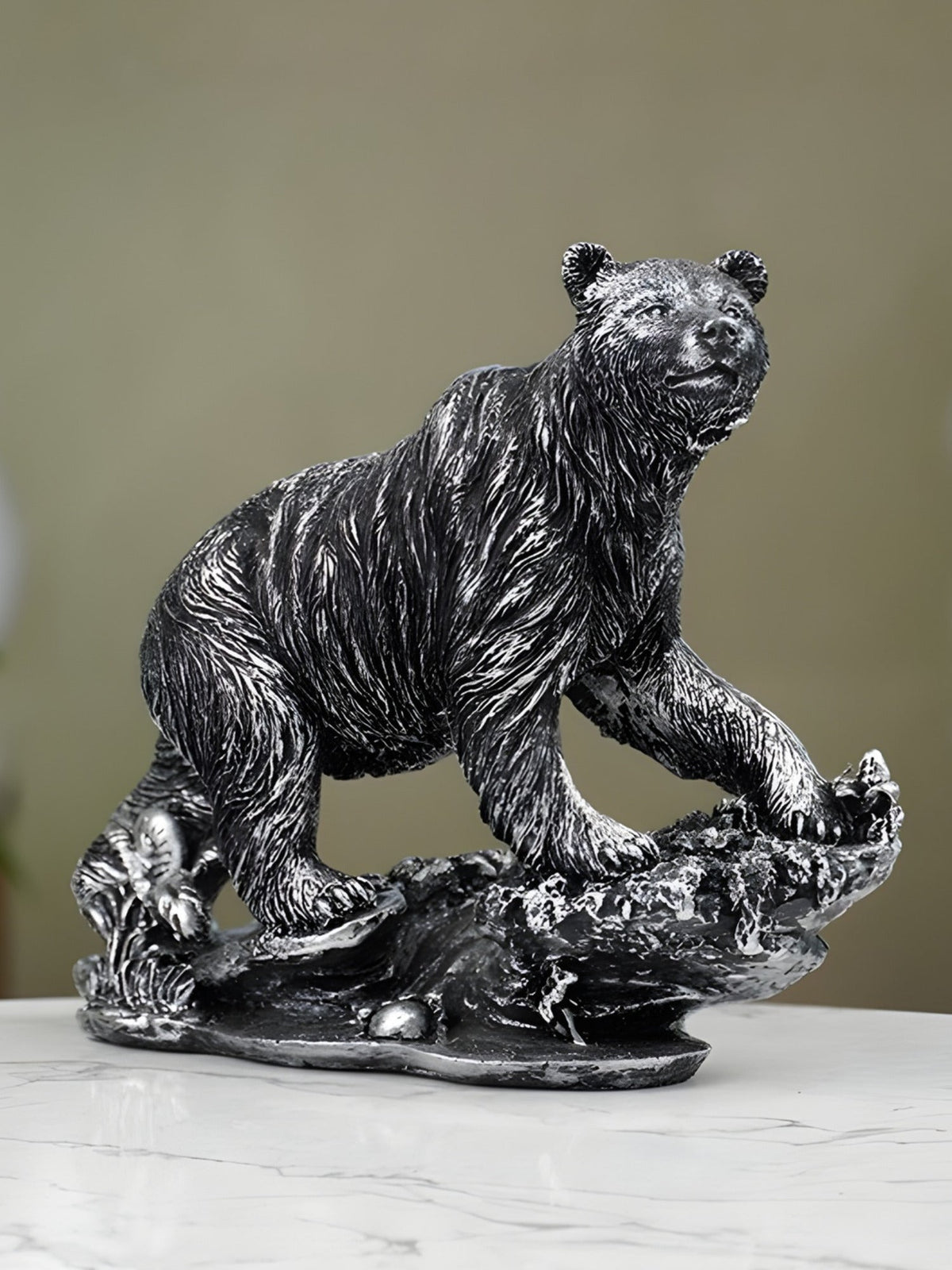 Silver Bear Figurine with Textured Fur - The Golden Theory