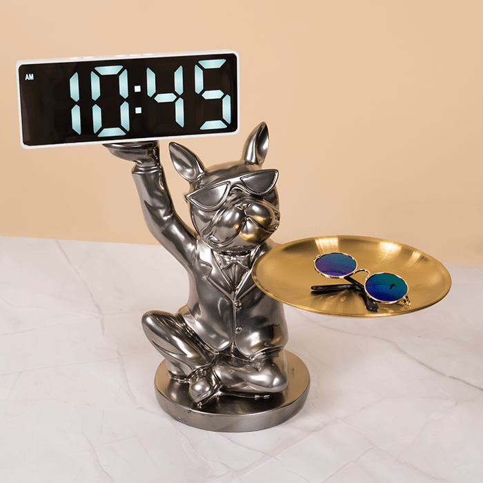 Silver Dog Figurine with Plate & Clock Secondary image