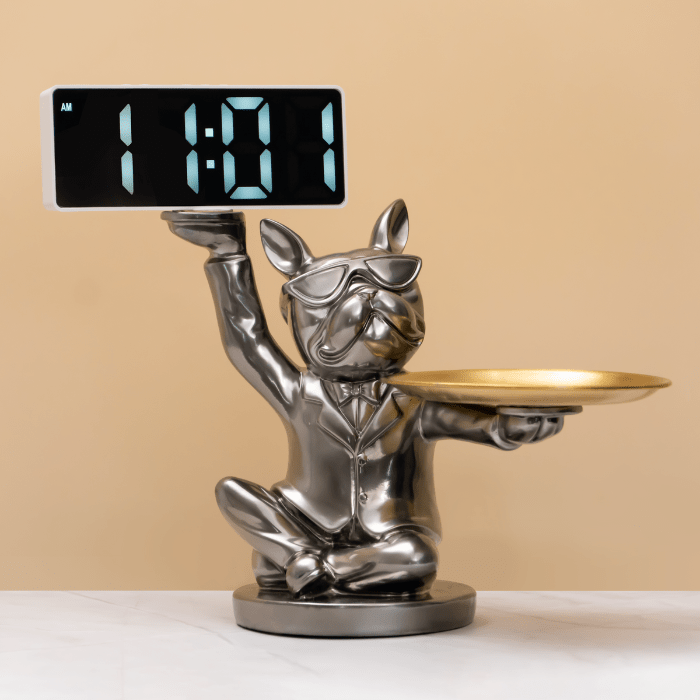 Silver Dog Figurine with Plate & Clock - The Golden Theory Main image