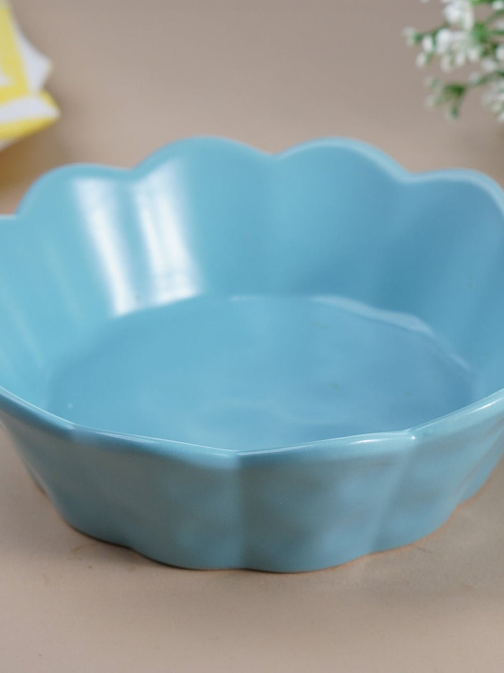 Sky Blue Ceramic Bowl with Scalloped Edges - Large - The Golden Theory