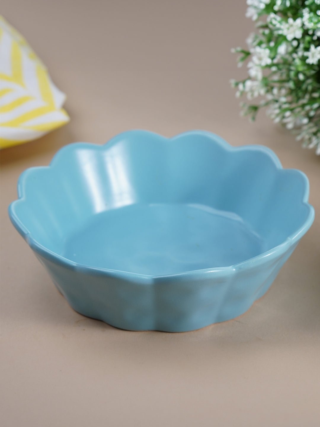 Sky Blue Ceramic Bowl with Scalloped Edges - Large - The Golden Theory