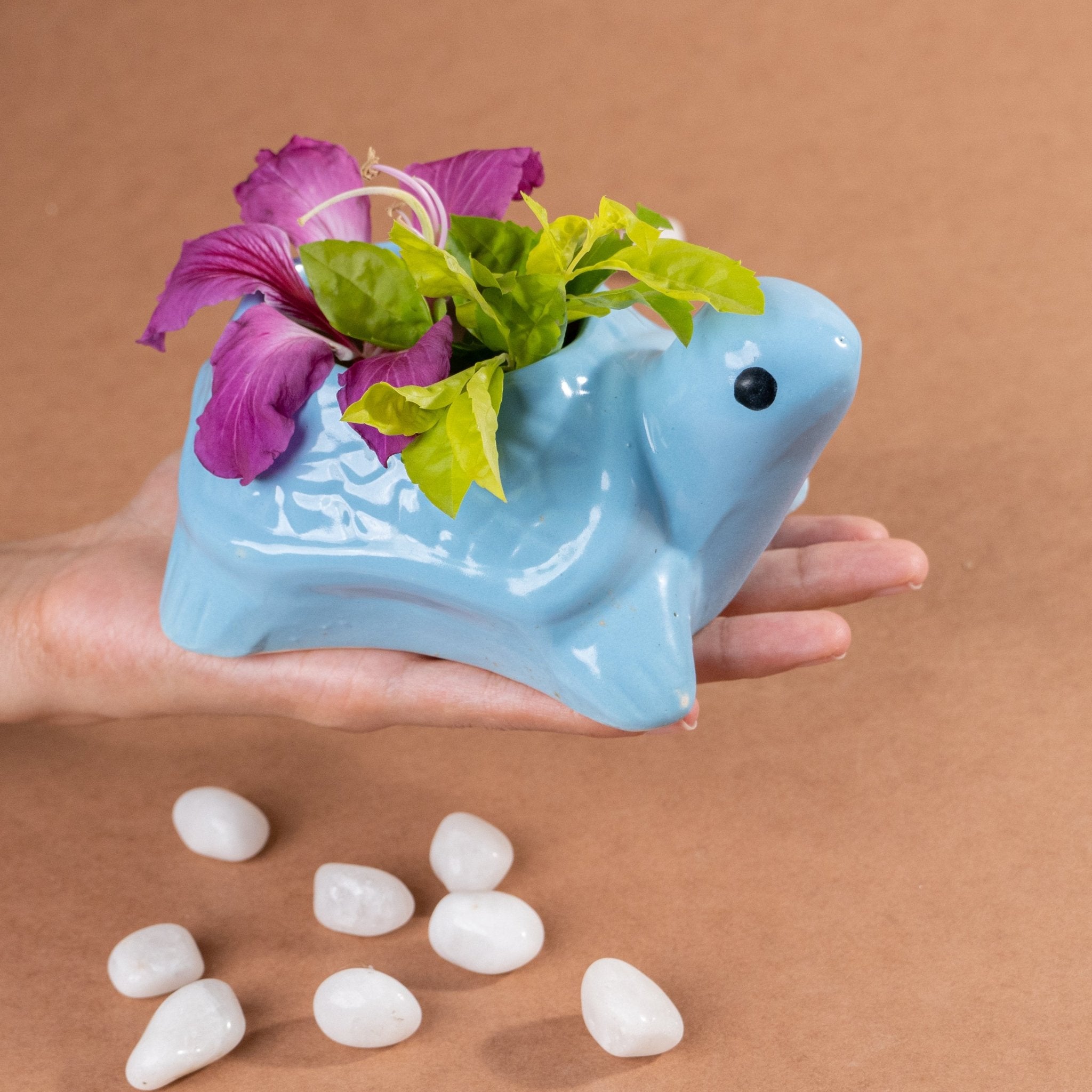 Sky Blue Ceramic Tortoise Succulent Planter Secondary image