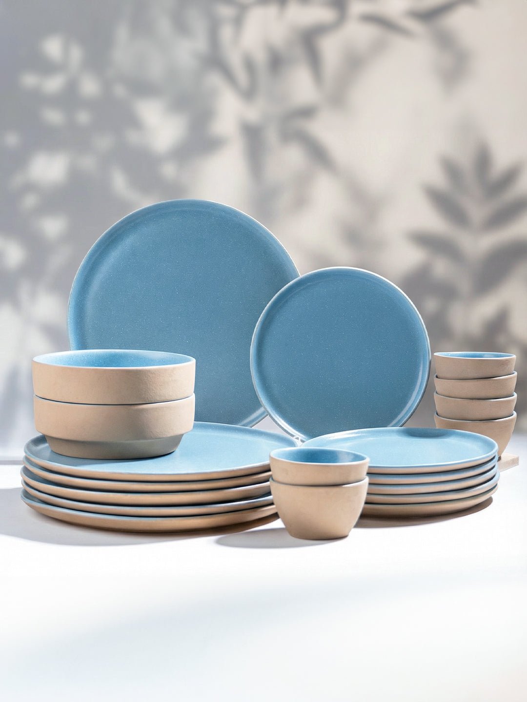 Sky Blue & Sand Ceramic Dinner Set of 20 - The Golden Theory Main image