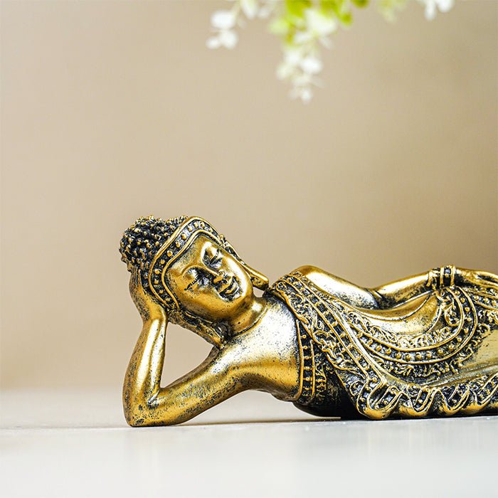 Sleeping Buddha Statue in Gold - The Golden Theory