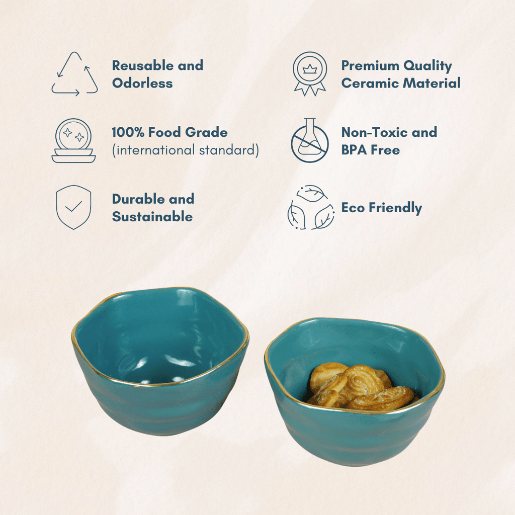 Small Blue Palette Bowl with Golden Border | Set of 2 - The Golden Theory