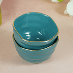 Small Blue Palette Bowl with Golden Border | Set of 2 - The Golden Theory