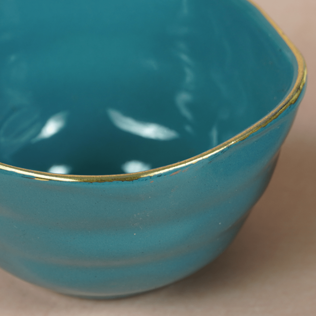 Small Blue Palette Bowl with Golden Border | Set of 2 - The Golden Theory