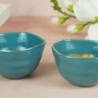 Small Blue Palette Bowl with Golden Border | Set of 2 - The Golden Theory