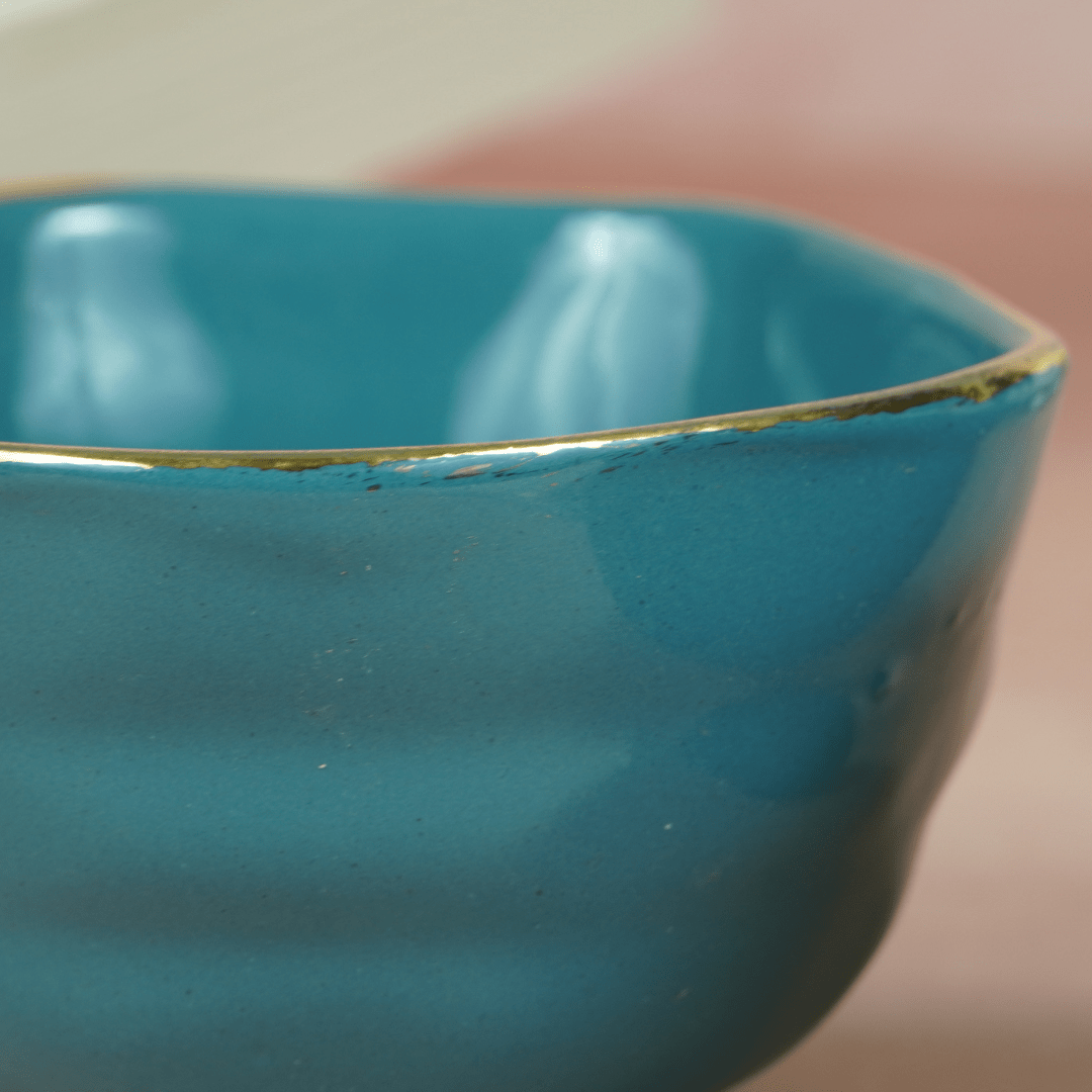 Small Blue Palette Bowl with Golden Border | Set of 2 - The Golden Theory