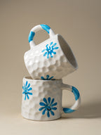 Smiley Daisy Hand-Painted Textured Mug – Blue - The Golden Theory