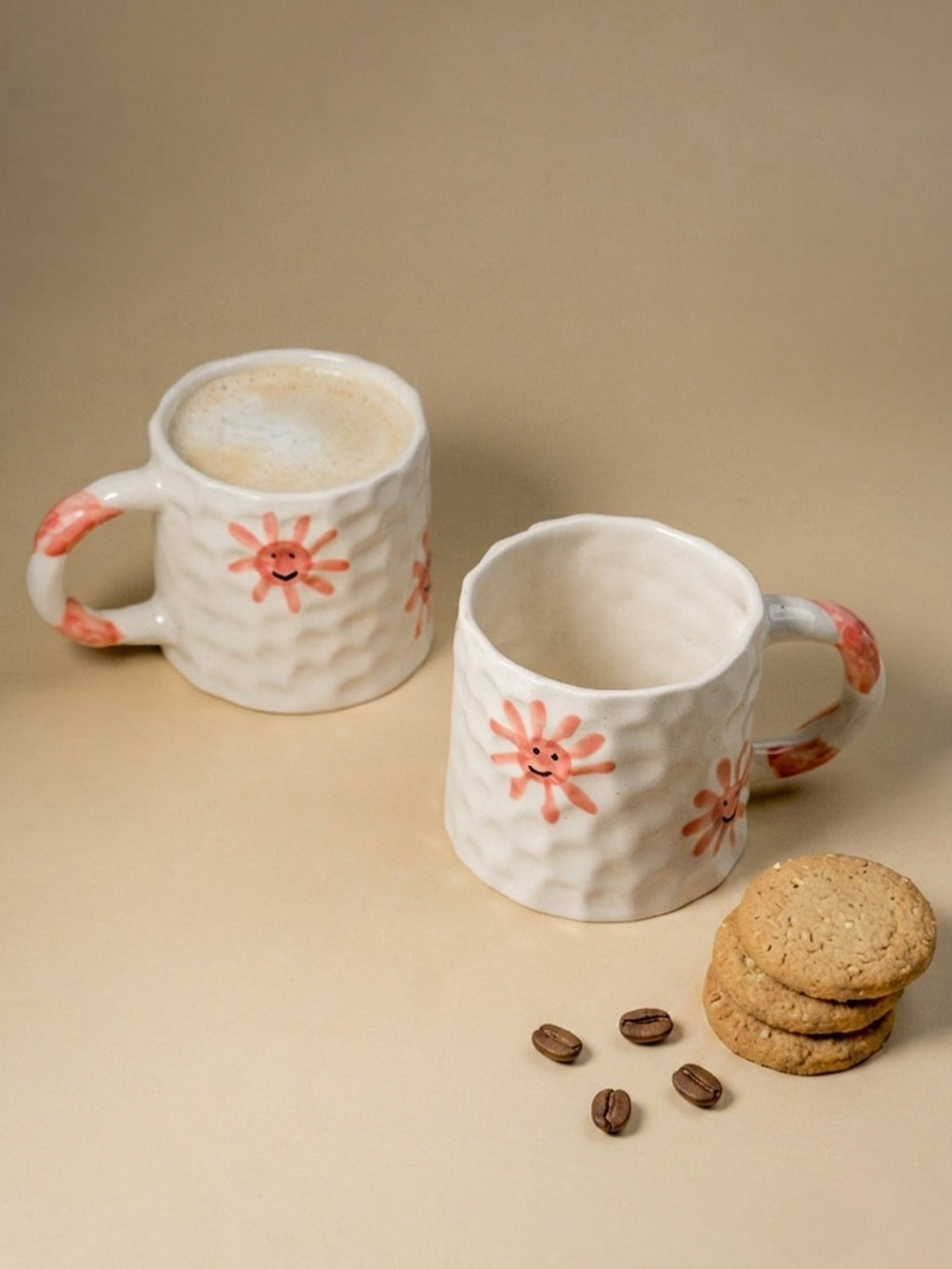 Smiley Daisy Hand-Painted Textured Mug - Pink - The Golden Theory