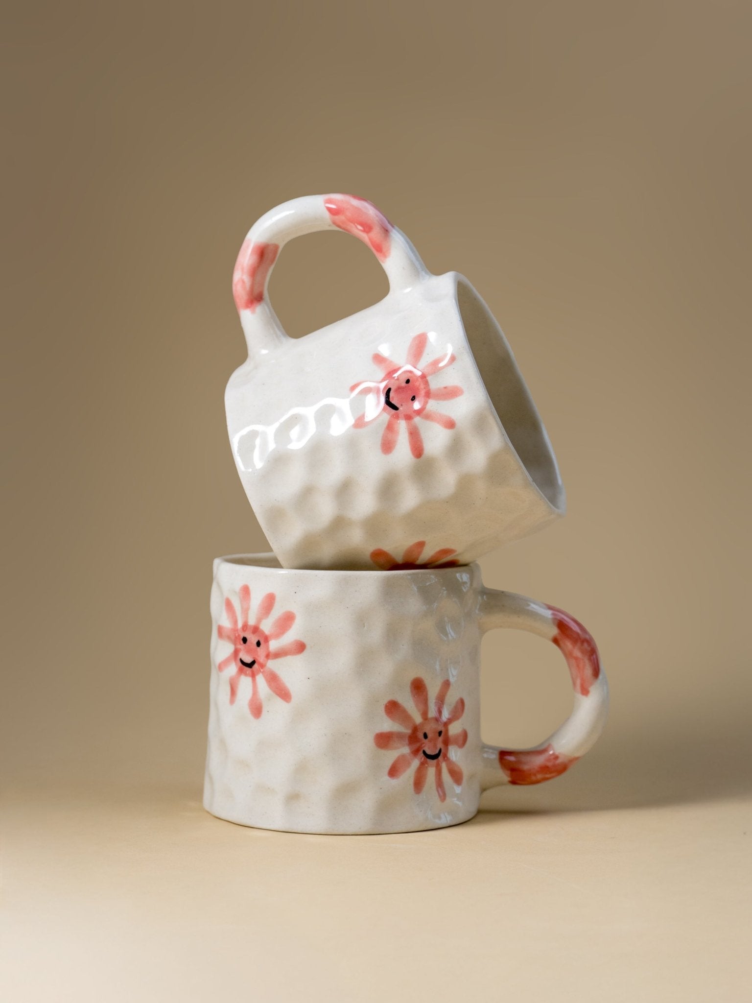 Smiley Daisy Hand-Painted Textured Mug - Pink Secondary image