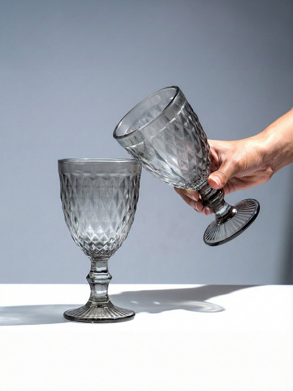Smoke-Grey Diamond-Cut Goblets - Set of 6 - The Golden Theory