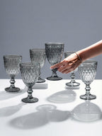 Smoke-Grey Diamond-Cut Goblets - Set of 6 - The Golden Theory