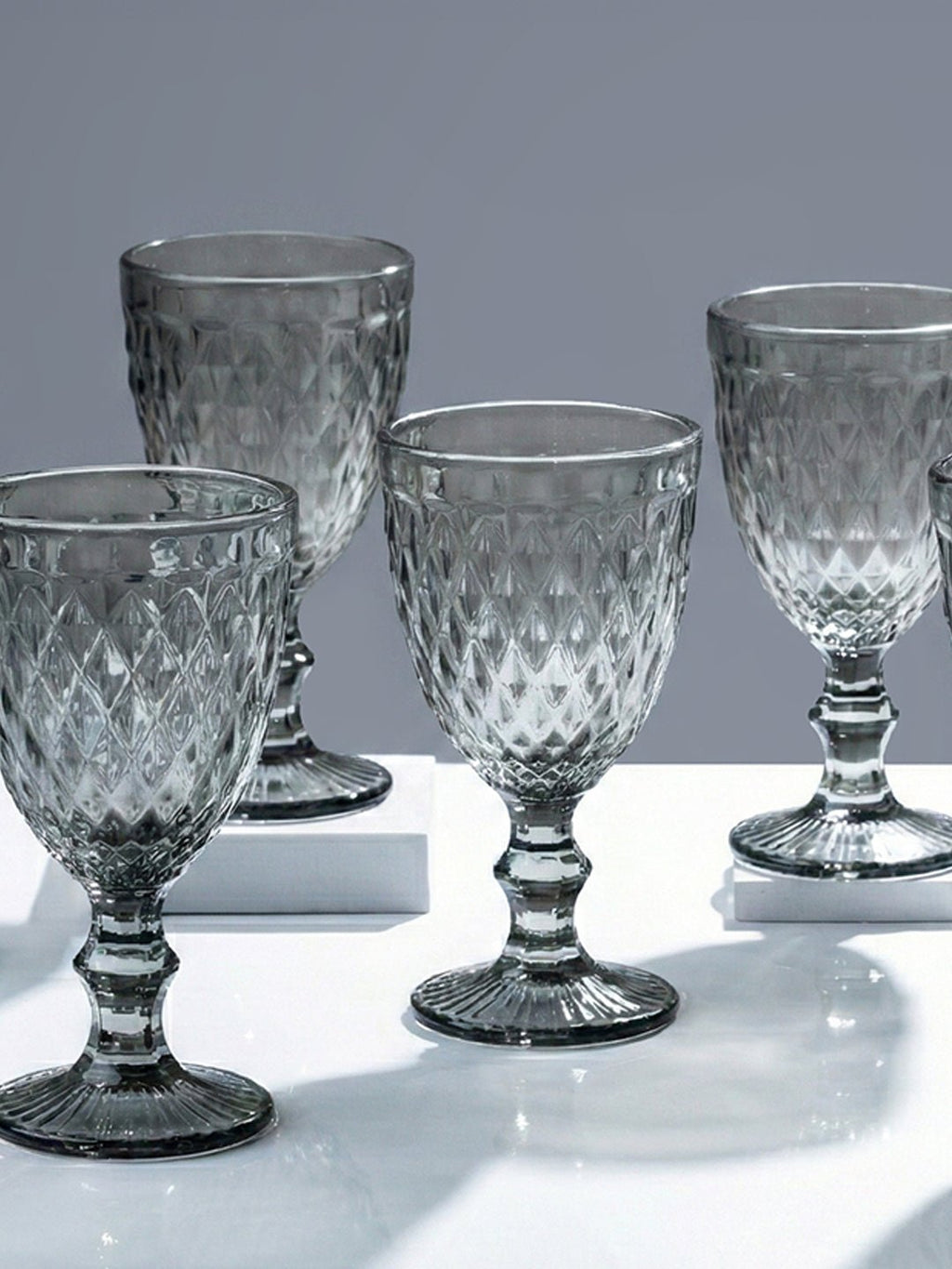 Smoke-Grey Diamond-Cut Goblets - Set of 6 - The Golden Theory