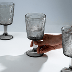 Smoky Black Palm Leaf Embossed Glass Goblet - The Golden Theory