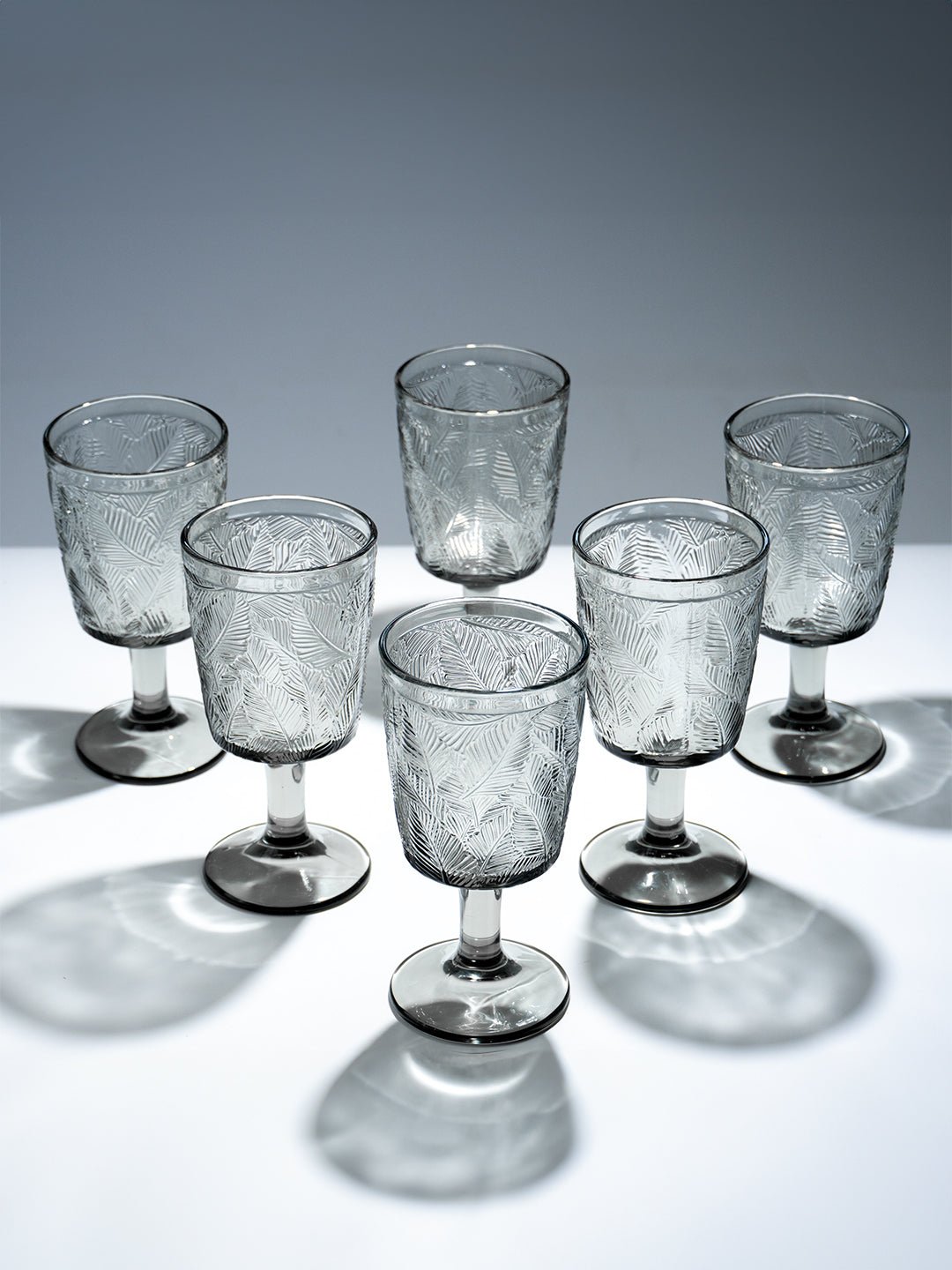 Smoky Black Palm Leaf Embossed Glass Goblet Secondary image