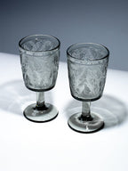 Smoky Black Palm Leaf Embossed Glass Goblet - The Golden Theory