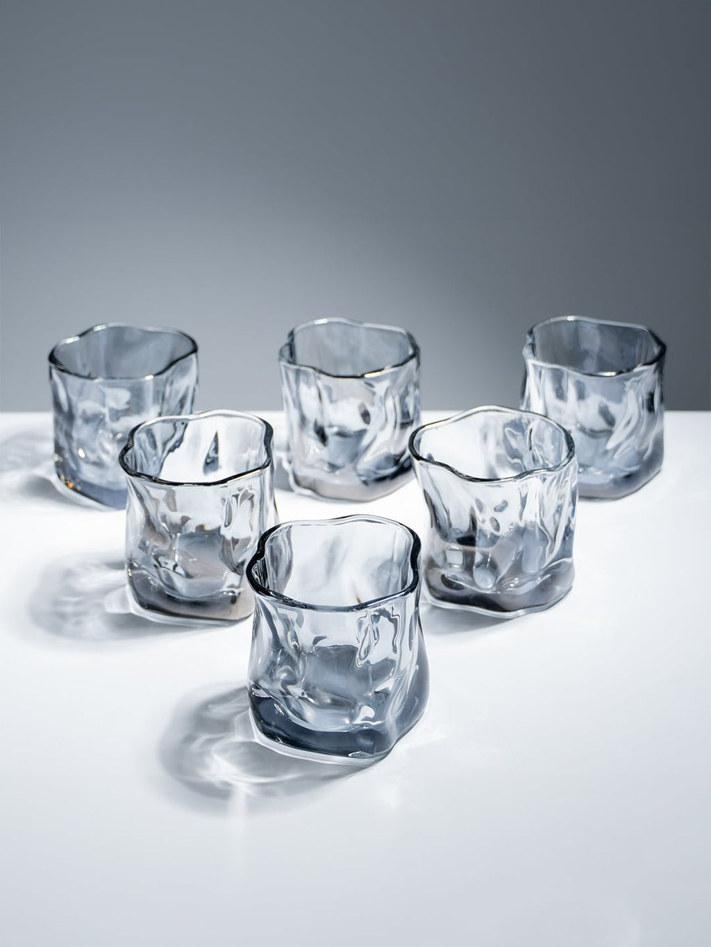Smoky Gray Sculpted Glasses - Set of 6 - The Golden Theory