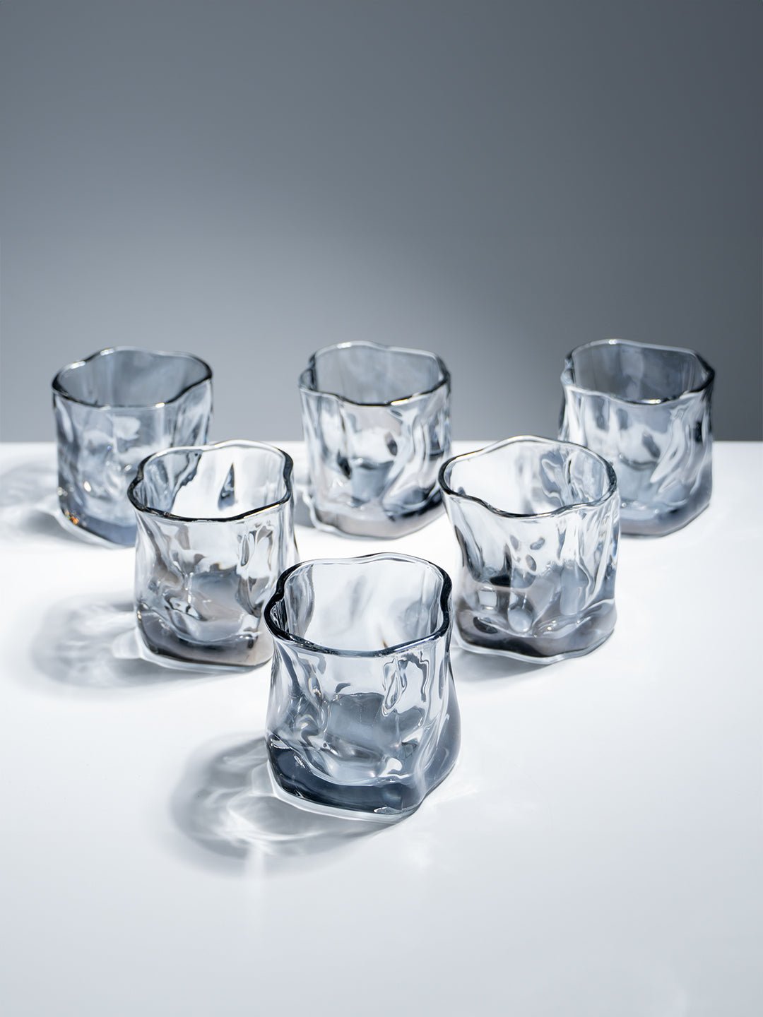 Smoky Gray Sculpted Glasses - Set of 6 - The Golden Theory