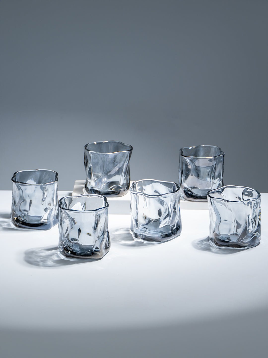 Smoky Gray Sculpted Glasses - Set of 6 - The Golden Theory