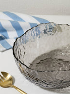Smoky Gray Wavy Glass Bowl - Textured Design with Ruffled Edge - The Golden Theory