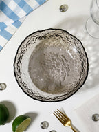 Smoky Gray Wavy Glass Bowl - Textured Design with Ruffled Edge - The Golden Theory