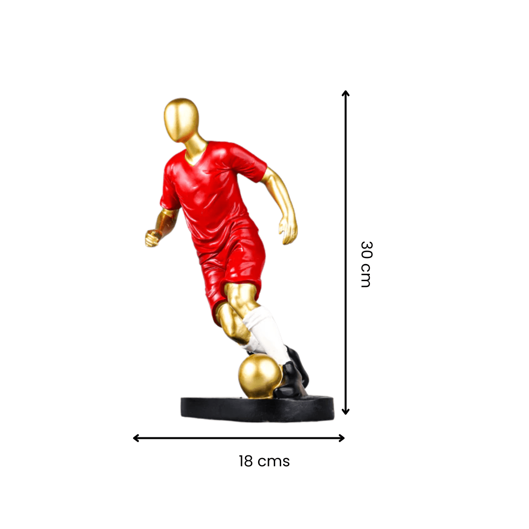 Soccer Player Sculpture in Red Uniform - The Golden Theory