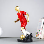 Soccer Player Sculpture in Red Uniform - The Golden Theory