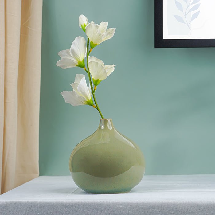 Soft Olive Green Teardrop Ceramic Vase - The Golden Theory
