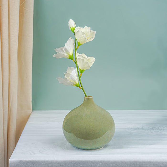 Soft Olive Green Teardrop Ceramic Vase - The Golden Theory