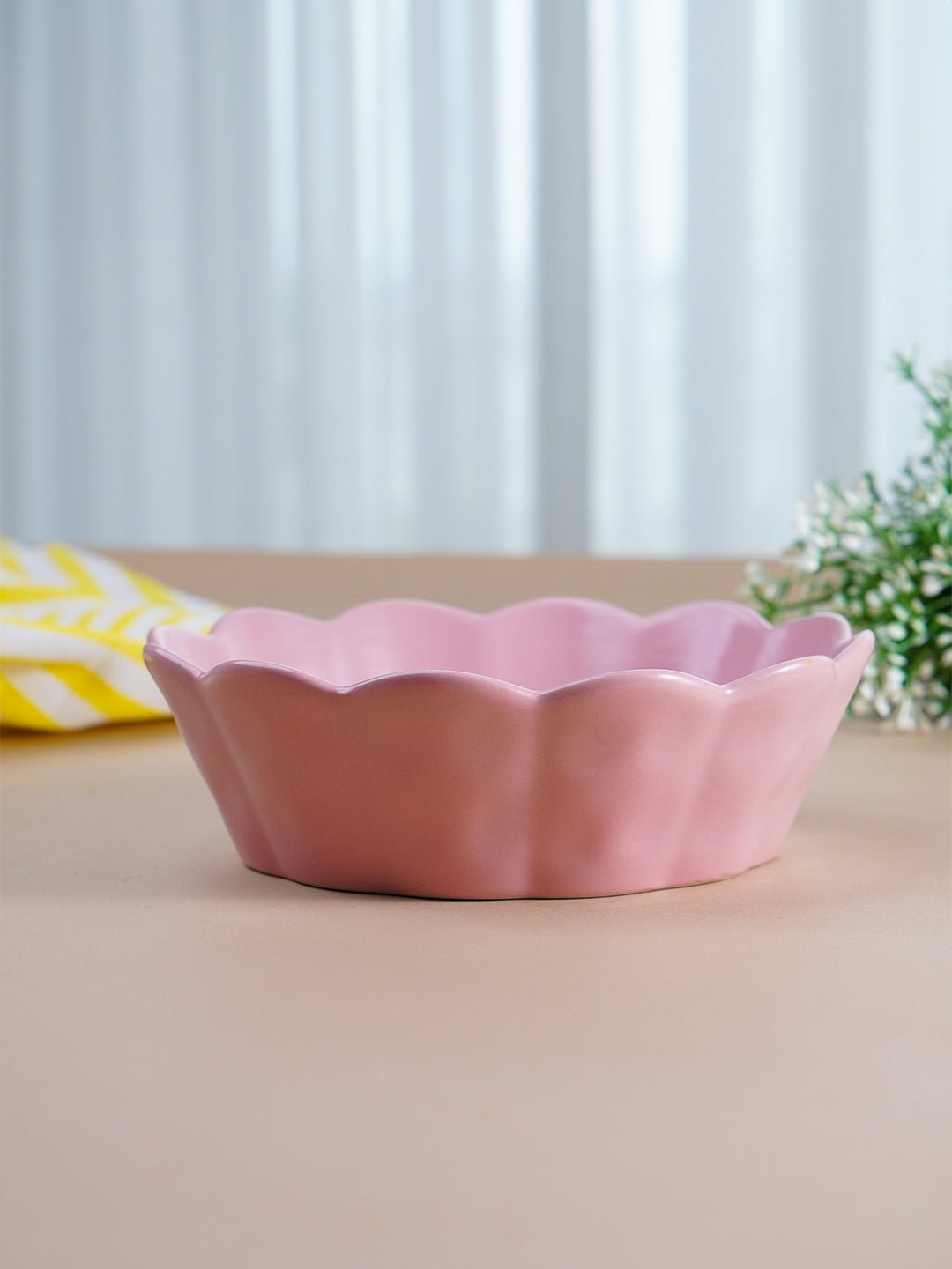 Soft Pink Ceramic Bowl with Scalloped Edges - Large Secondary image
