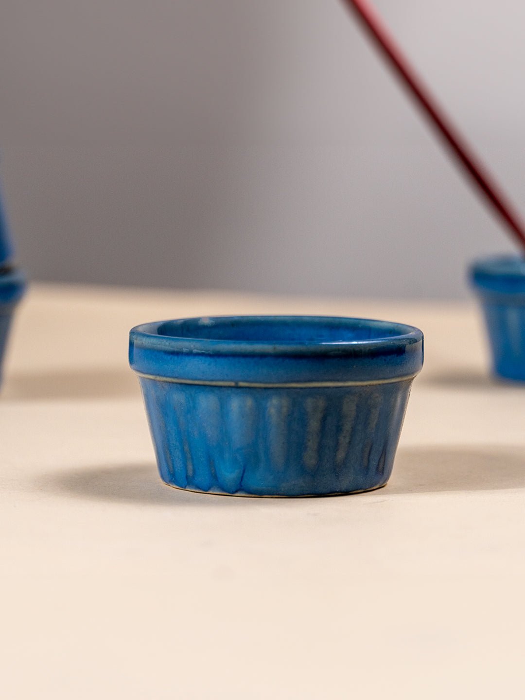 Solid Blue Color Dip Bowls with Design Secondary image