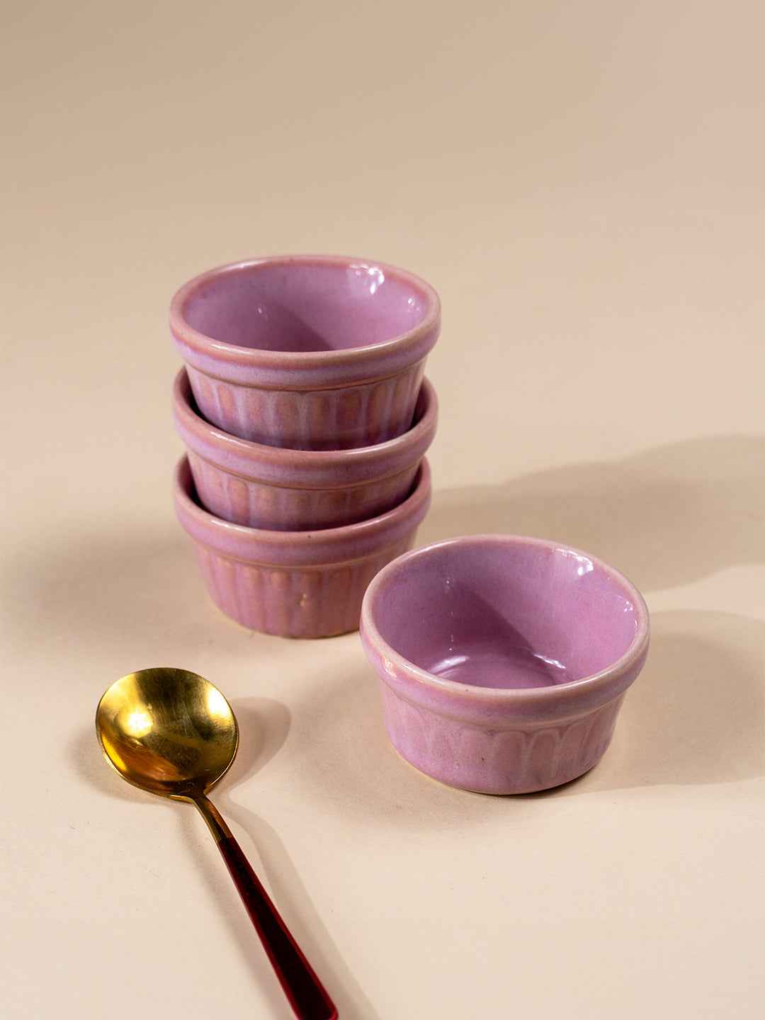 Solid Pink Color Dip Bowls with Design - The Golden Theory