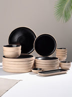 Speckled Beige & Black Ceramic Dinner Set – Set of 22 - The Golden Theory