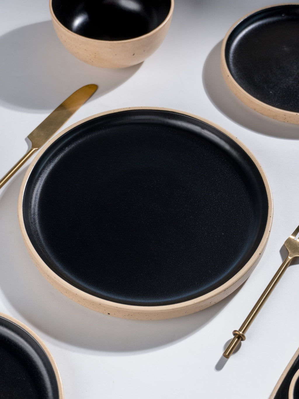 Speckled Beige & Black Ceramic Dinner Set – Set of 22 - The Golden Theory