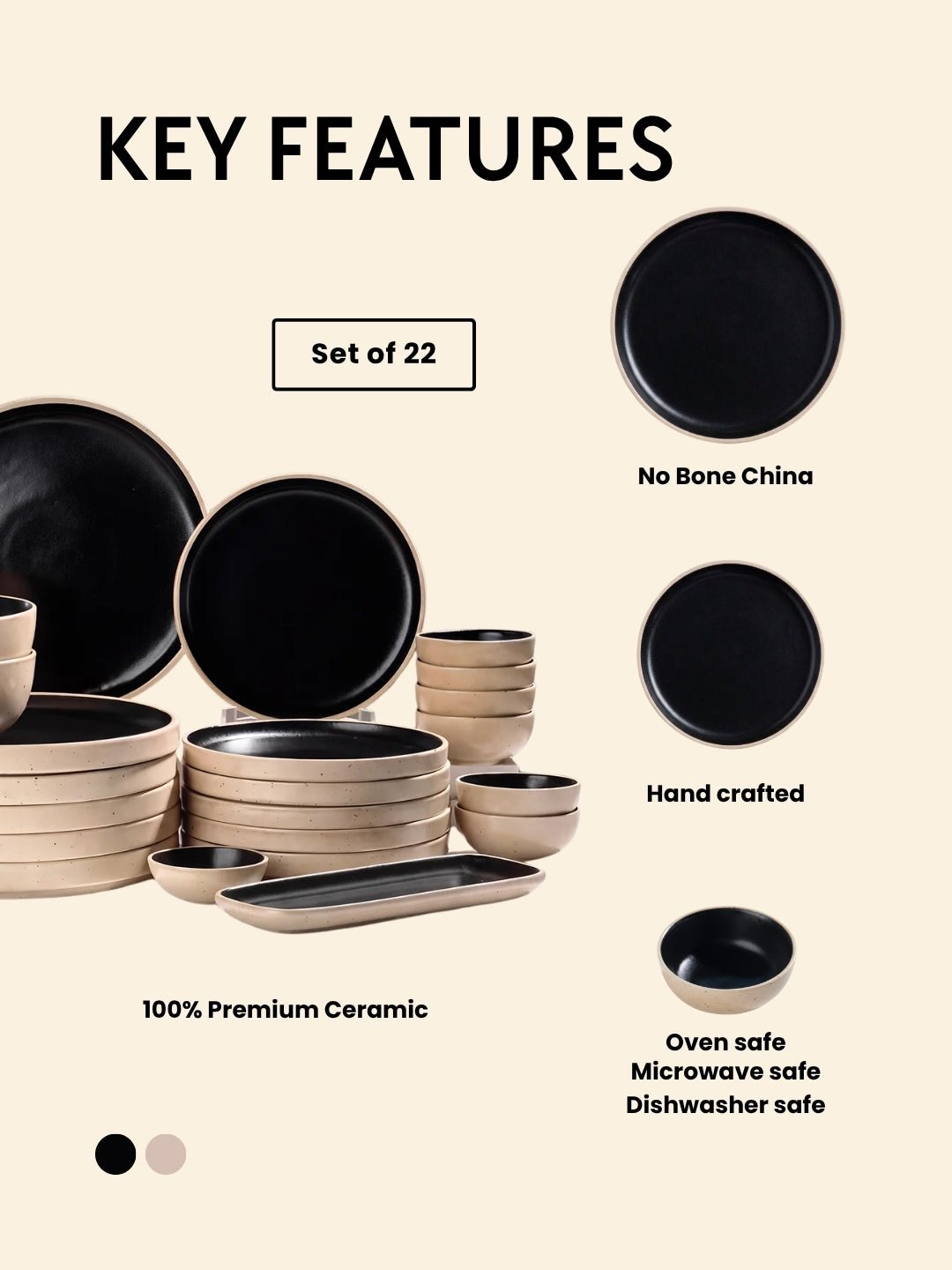 Speckled Beige & Black Ceramic Dinner Set – Set of 22 - The Golden Theory