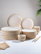 Speckled Beige Ceramic Dinner Set – Set of 18 - The Golden Theory