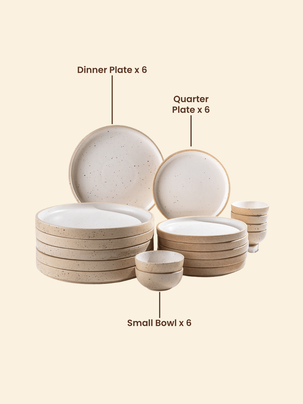 Speckled Beige Ceramic Dinner Set – Set of 18 - The Golden Theory