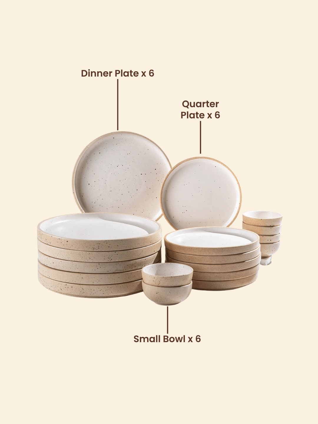 Speckled Beige Ceramic Dinner Set – Set of 18 - The Golden Theory